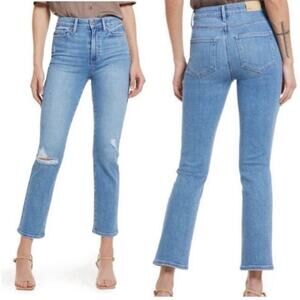 PAIGE Cindy Straight Leg Jeans Stretch Denim Speak Easy Destructed Blue Size 28